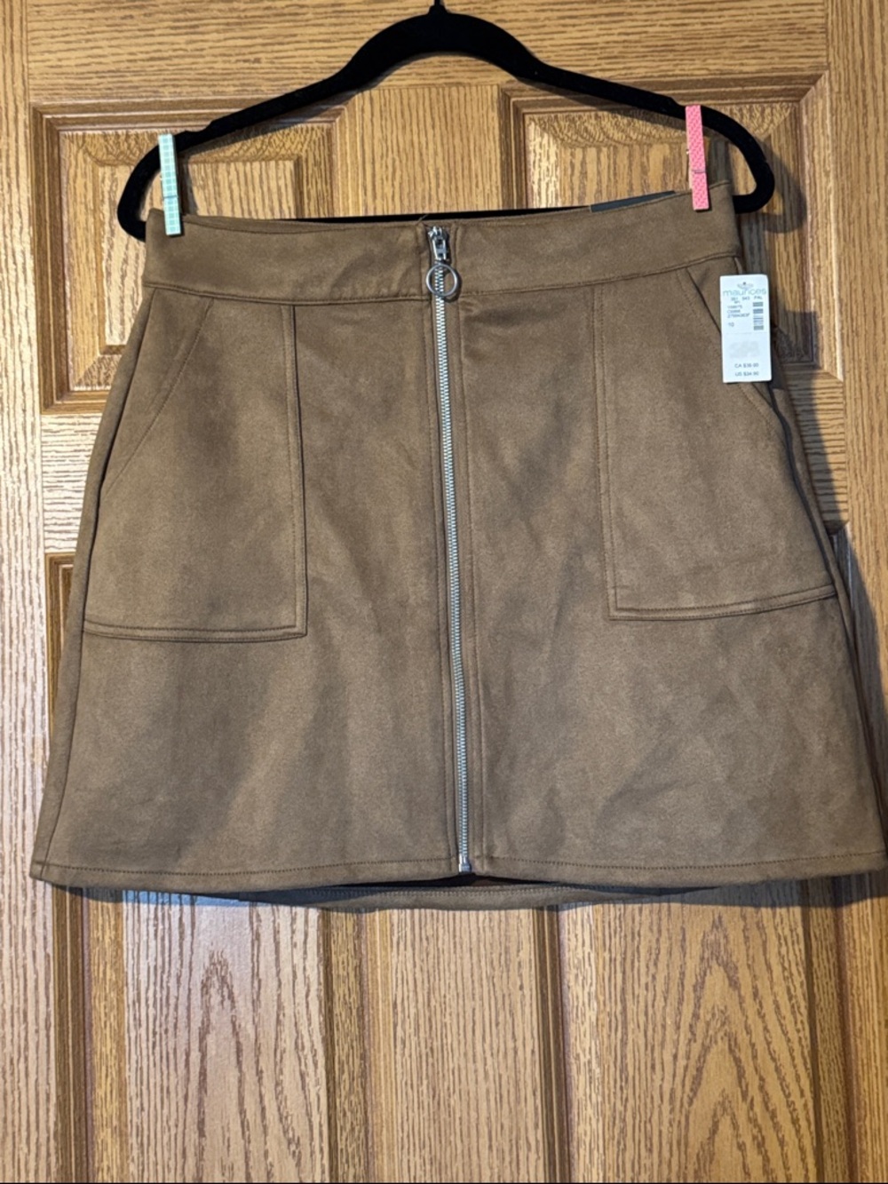 Maurices Tan Suede-Look Front-Zip high rise Mini Skirt